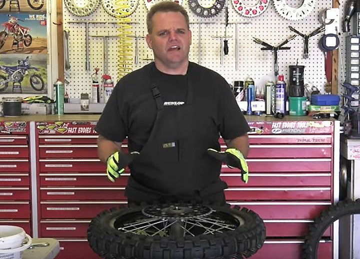 Jay Clark has his dirtbike tire changing technique down to a science. Watch his how-to video, and you can too.