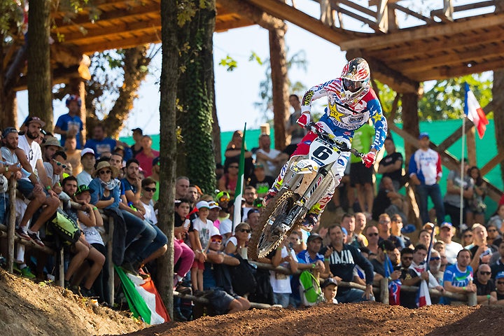Jason Anderson vaulted Team USA with a win in Race 2, only to fall victim to a bizarre incident where he was landed on by another rider after finishing the moto. Concussed, Anderson could not race in the final moto, ending Team USA's bid for the MXoN title. PHOTO BY JEFF KARDAS.