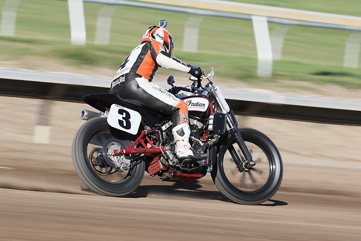 Carr noted that the Indian's chassis is also dialed-in. It offers more of a "sit on" feel rather than the "sit in" feel of most Harley-Davidson XR750 chassis. PHOTO BY BRIAN J. NELSON.