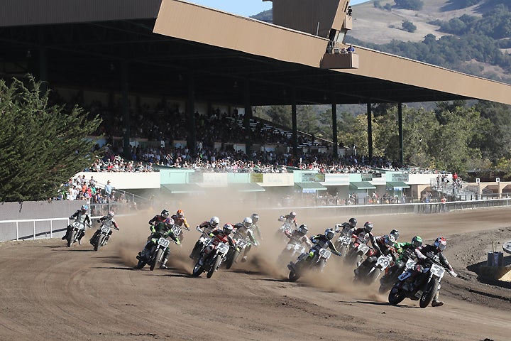 Former AMA Pro Flat Track Champion Joe Kopp (3) debuted the Indian Scout FTR750 at the season-ending Santa Rosa Mile on September 25. Kopp not only made the main event, he sat on the pole and led the first lap before finishing seventh. PHOTO BY BRIAN J. NELSON.