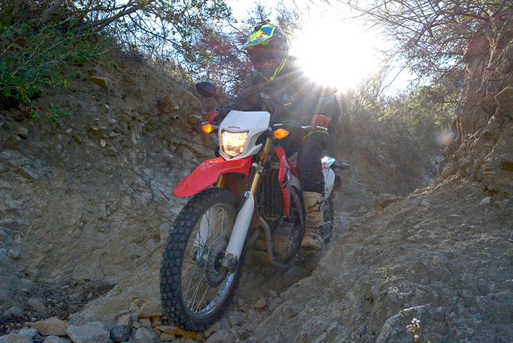 The CRF250L isn't light, but its chassis is well-sorted and nimble enough to tackle rough terrain at a reasonable pace.