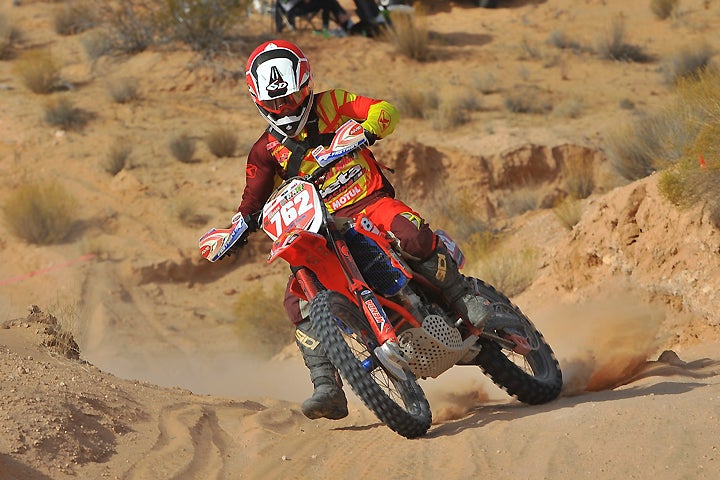 Axel Pearson put his rare good start to good use, leading almost the entire Moapa Valley Off-Road Roundup for his second Kenda/SRT AMA West Hare Scrambles Regional Championship win of the season and third of his career. It also bumped him from fifth to third in final series points. PHOTO BY MARK KARIYA.