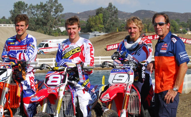 Left to right: Dungey, Tomac, Barcia and Team USA Manager Roger DeCoster. PHOTO BY SCOTT ROUSSEAU