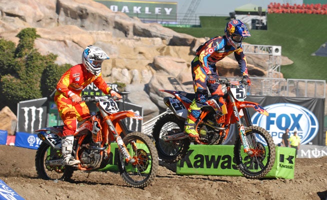 Ryan Dungey (5) scored his first career 450 Supercros win in 2010 aboard a Suzuki. Andrew Short (29) scored his first aboard a Honda in 2012. Both men will do battle in 2014 aboard KTMs.