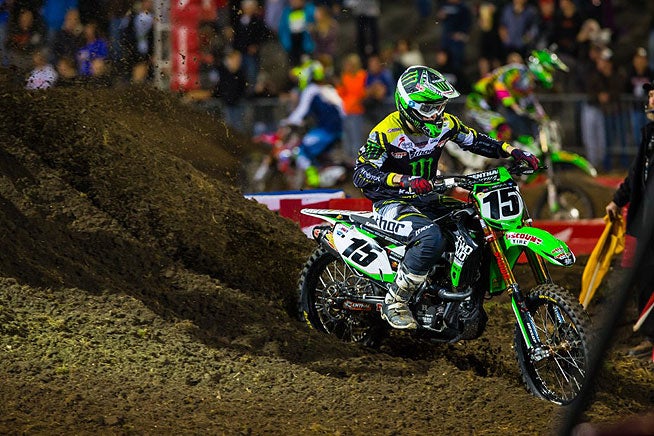 TwoTwo Motorsports/Discout Tire Kawasaki's Dean Wilson showed his potential by setting the fastest qualifying time, winning his heat race and leading the main event.