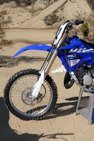 The latest 48mm KYB Speed Sensitive System cartridge fork found on Yamaha's four-strokes has been fitted to both the YZ125 and the YZ250. Springs and valving are different for both machines.