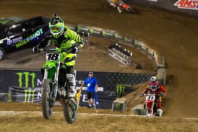 Millsaps won the Monster Energy Cup during his short time with the Monster Energy Kawasaki factory team. He was suddenly let go by the team, in a cloud of controversy, in April of 2015. PHOTO BY RICH SHEPHERD.