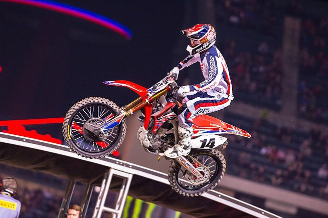 Team Honda/HRC's Cole Seely was the top Honda finisher at the Anaheim III Supercross, scoring a career-best second place. PHOTOS COURTESY OF TEAM HONDA/HRC.