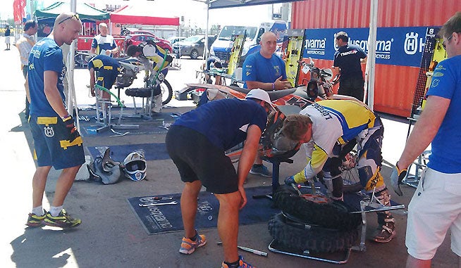 Husqvarna's Race Service Package includes access to factory technicians who can offer advice when the rider is making repairs. PHOTO COURTESY OF HUSQVARNA MOTORCYCLES GmbH.