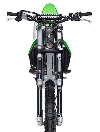 Suspension front and rear is by Showa with the KX450F's Separate Function Fork, Triple Air Chamber (SFF-TAC) fork featuring new low-friction seals and revised valving.