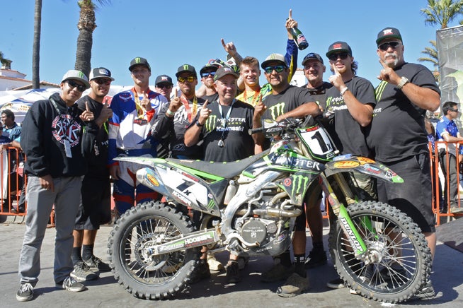 The Monster Energy/Precision Concepts/THR Motorsports Kawasaki celebrates its second consecutive Bud Light SCORE Baja 500 win in Ensenada today. The team unofficially finished the race in 10 hours, 9 minutes and 55 seconds.