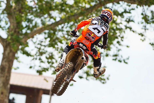 A crash in moto two hampered Marvin Musquin's chances for a repeat of his first-moto win, but the Frenchman charged through the field to finish fourth in moto two and second overall.