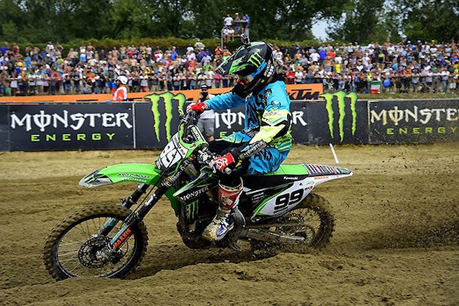 Max Anstie was brilliant in the Mantova sand, grabbing his third MX2 clean sweep and his third overall win of the season. He is also now third in the MX2 class points standings. PHOTO COURTESY OF MXGP.COM