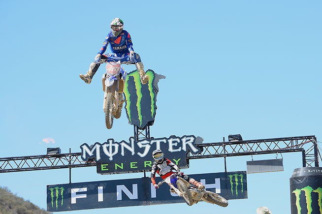 Webb (175) was impressive in his two FIM races aboard a 450cc machine in 2015. Here he battles with FIM World Motocross Champion Romain Febvre (461) at the Monster Energy MXGP of the USA. Webb finished third overall in the race. PHOTO BY SCOTT ROUSSEAU.