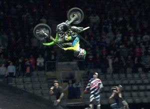 Bruce Cook became the first paraplegic rider in freestyle motorcycle history to complete a ramp-to-ramp backflip. Cook pulled off the accomplishment in his home country of Canada last night. PHOTO COURTESY OF NITRO CIRCUS.