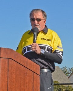 Yamaha Motor Corporation Racing Manager and 2015 AMA Hall of Fame inductee Keith McCarty emcee'd the Wall of Fame induction ceremony. PHOTO BY SCOTT ROUSSEAU.