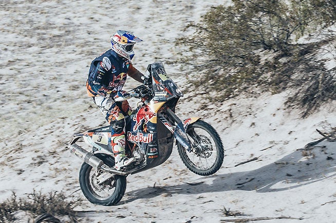 Toby Price played it cool and had a clean day in Stage 10 of the Dakar Rally, finishing third while yielding just under 6 minutes of his overall lead. Price is still 23 minutes and 12 seconds ahead of Svitko in the overall standings with three stages left to be run. PHOTO COURTESY OF RED BULL CONTENT POOL.