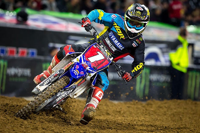 Yamalube/Star Racing/Yamaha's Cooper Webb came from behind to win the 250SX West main event at Petco Park in San Diego, California. Webb is now two for two in his AMA 250SX West title defense. PHOTO BY RICH SHEPHERD.