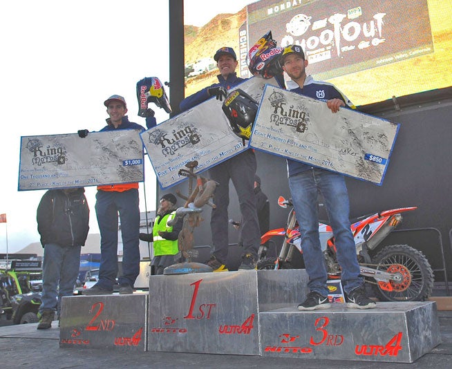 Webb (center) is now the only three-time King of the Motos winner, and he has won all three times that he has entered the race. He was joined on the podium by Robert (left) and Haaker (right).