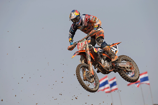 Red Bull KTM's Jeffrey Herlings truly appears to be back to the dominant form he displayed in 2012 and 2013. Herlings won both MX2 motos in Thailand to remain undefeated so far in 2016. PHOTO BY RAY ARCHER/KTM IMAGES.