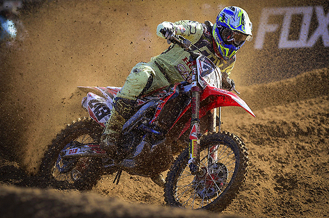 Tim Gasjer came back from a scary crash in the second moto to finish fourth and claim his fourth career MXGP win in six rounds at the MXGP of Latvia. Gasjer won the first moto. PHOTO SOURCE: MXGP.COM.