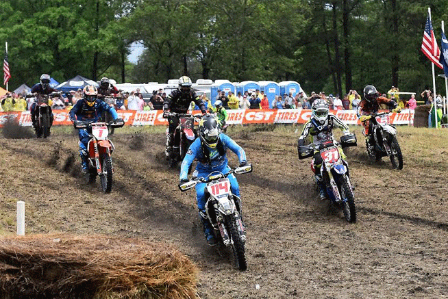 Josh Strang (114) came into the Camp Coker Bullet GNCC tied with Russell for the series points lead. Strang pulled the holeshot, but a misfortune in a mud hole dropped him back in the pack, and he finished 10th overall. PHOTO BY KEN HILL.