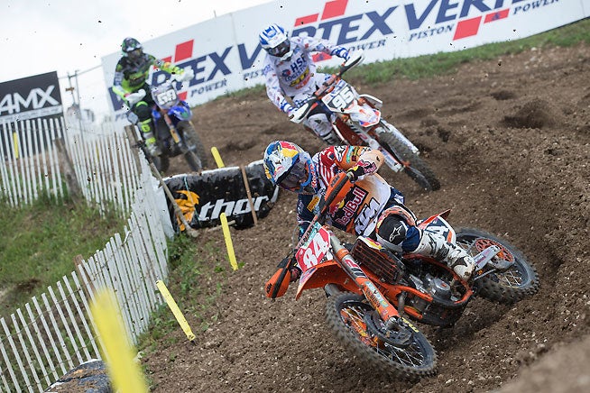 Red Bull KTM's Jeffrey Herlings (84) freight-trained the MX2 field in France once again, coming from behind in both motos to score a 1-1 sweep and remain undefeated in overall results. PHOTO BY RAY ARCHER/KTM IMAGES.