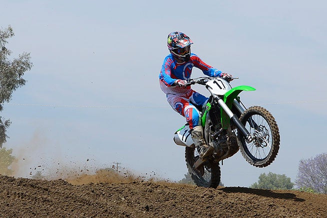 With its slim chassis, improved suspension and monster mid-range motor, we think the KX450F is not only a good motocross machine but would make a good off-road racer as well.