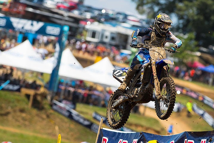 Carefully calculating his return to form after suffering a debilitating wrist injury, Webb rode to 2-1 moto finishes for his first overall win of the season in the 2016 Lucas Oil Pro Motocross Championship at Muddy Creek Raceway in Blountville, Tennessee. PHOTO BY RICH SHEPHERD.