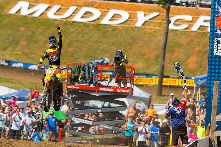 Ken Roczen earned his 10th career Lucas Oil 450cc Pro Motocross Championship win on a hot day at Muddy Creek Raceway in Blountville, Tennessee, June 25. Roczen has only lost one of 10 motos thus far in the season. PHOTO BY RICH SHEPHERD.