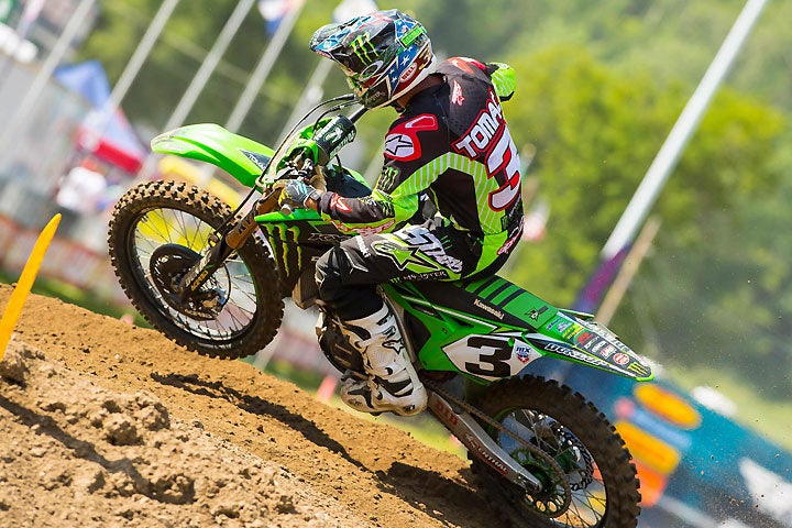 Not today: Tomac didn't appear to have the same kind of speed that he had shone at Southwick a week ago. The Kawasaki rider finished third overall after posting 2-3 moto scores. PHOTO BY RICH SHEPHERD.