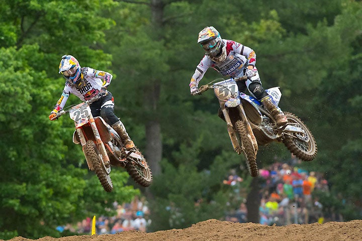 Justin Barcia (51) finished third overall via 6-3 moto scores. The result was all the more impressive after Barcia had to pick himself up from a first-turn pileup in Moto 1 and fight his way through the field from 24th place. PHOTO BY RICH SHEPHERD.