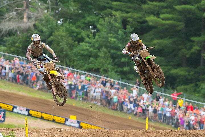 Roczen (left) and Tomac (right) battled hard in both motos with Tomac pulling clear of Roczen in both. Roczen still holds a 47-point lead over Tomac in the series standings. PHOTO BY RICH SHEPHERD.
