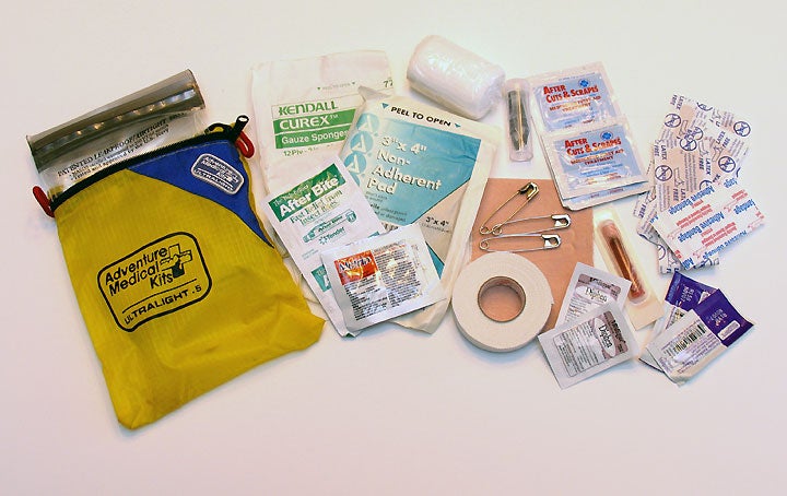 Adventure Medical’s “Ultralight .5” kit contains lots of good stuff, from bandages and wound treatments to tweezers and pain relievers, yet weighs almost nothing.