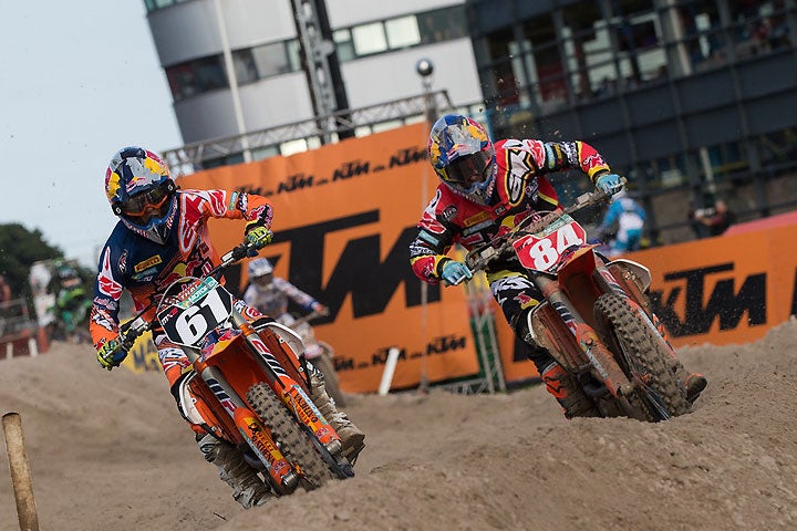 Red Bull KTM's Jeffrey Herlings (84) is back, and he picked up right where he left off, winning the MX2 class. Herlings' protege, 15-year-old Jorge Prado Garcia, finished an impressive third overall. PHOTO BY RAY ARCHER/KTM IMAGES.