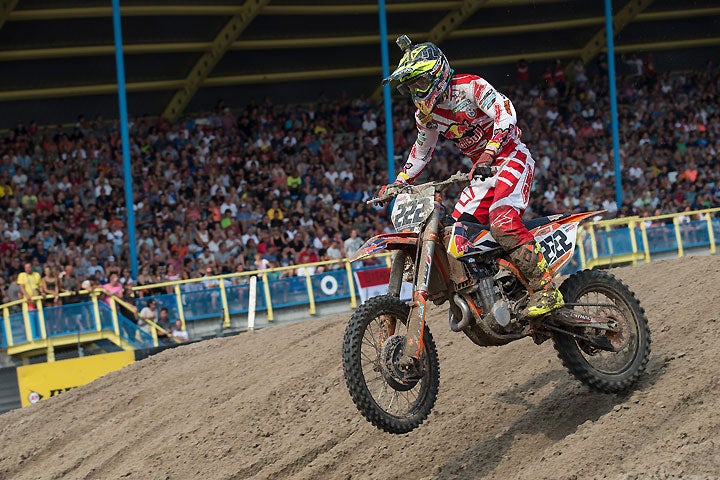 Antonio Cairoli went 4-1 on the day for second overall. He also made up a whopping 34 points on series leader Tim Gasjer in the MXGP title race after Gasjer DNF'd Moto 2. PHOTO BY RAY ARCHER/KTM IMAGES.
