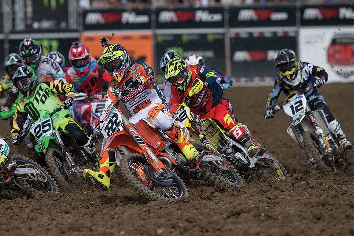 On the strength of two holeshots, Antonio Cairoli (222) posted 1-5 moto scores to card his MXGP overall win of the season at the MXGP of Switzerland. PHOTO COURTESY OF KTM IMAGES.