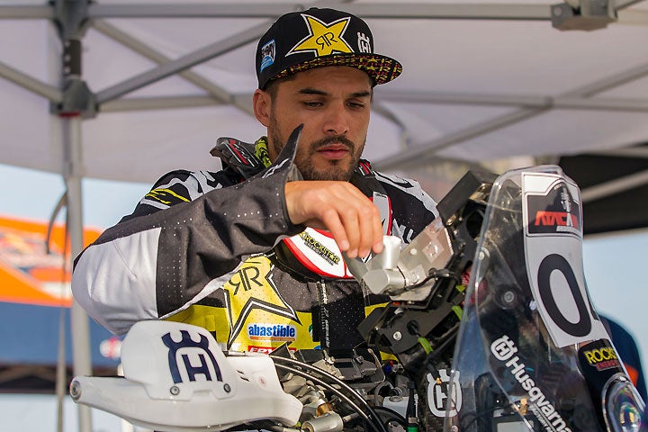 Pablo Quintanilla started the day in the hole instead of in the lead during Stage 3 of the Atacama Rally after incurring time penalties for speeding in Stage 2. Undaunted, the Chilean rode to the Stage 3 win Thursday. PHOTO BY M. PINOCHET/HUSQVARNA MOTORCYCLES GmbH.