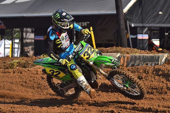 Jordan Bailey did what he needed to do to claim the 250 B National Championship on the penultimate day of racing at the 35th Annual Rocky Mountain ATV-MC Amateur National Motocross Championship in Hurricane Mills, Tennessee, on August 5. Chase Sexton appears to be well on the way to winning the Open Pro Sport National Championship. He is undefeated through two motos. PHOTO BY KEN HILL/MX SPORTS.