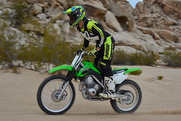 The KLX's ergonomics are roomy from the seat up and cramped from the seat to the pegs, making standing a good choice for taller riders during long rides