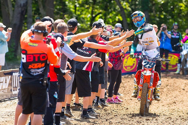 So long, buddy: The retiring Andrew Short competed in the final Lucas Oil Pro motos of his 16-year career at Ironman Raceway. Short went out like a stud, grabbing the final holeshot of his AMA National career in Moto 2. PHOTO BY RICH SHEPHERD.