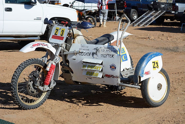 Sidecars are as unique as the teams who ride them, and the racers have a lot of fun without being too serious. Note the Top Gun-style nicknames on this rig.