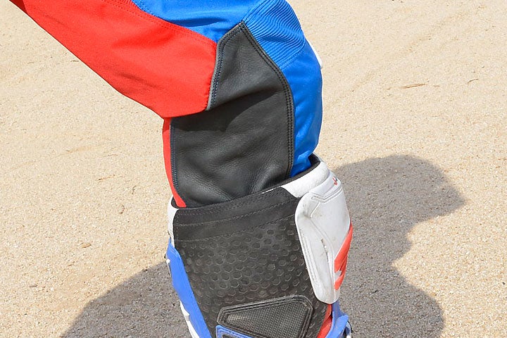 TLD uses natural leather on the insides of the knees to help resist cuts and abrasions where the rider's leg is most likely to rub the motorcycle.