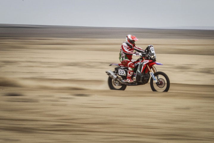Paulo Goncalves rebounded from his Stage 2 crash to post a win in Stage 4 of the 2016 Atacama Rally in Chile on August 26. PHOTO COURTESY OF TEAM HRC.