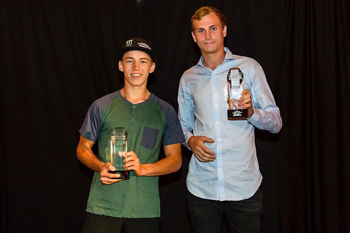 Austin Forkner (left) and Benny Bloss (right) collected their Rookie of the Year awards.