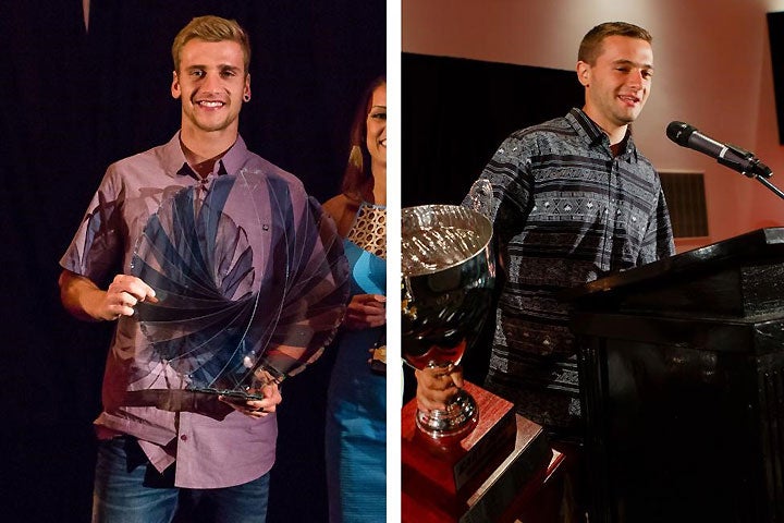 Ken Roczen (let) and Cooper Webb  (right) accepted their 2016 AMA Pro Motocross Championship trophies at the Lucas Oil Pro Motocross Awards Brunch at the Lucas Estate. PHOTOS BY ROB KOY.