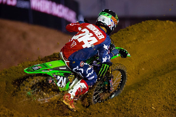 Austin Forkner led a lot of laps in both MX2 motos but settled for third overall via 3-3 finishes. PHOTO BY JEFF KARDAS.