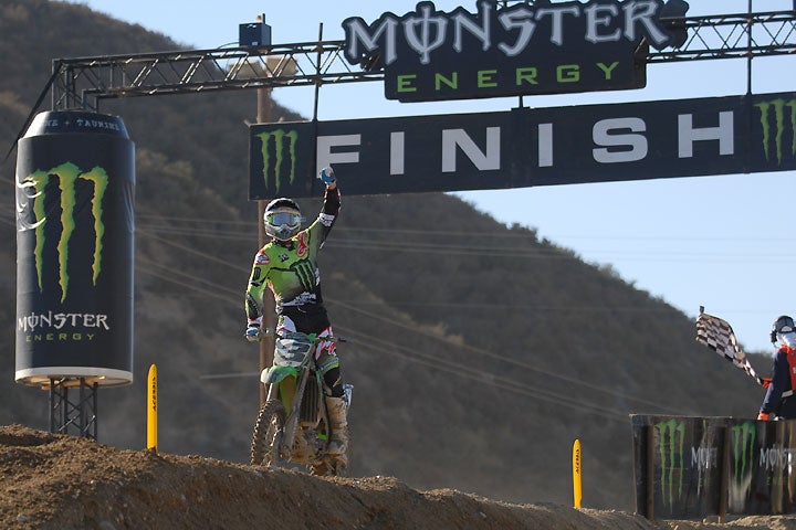 Tomac crosses the finish line after claiming the second MXGP moto of the day. PHOTO BY NIC GARVIN.