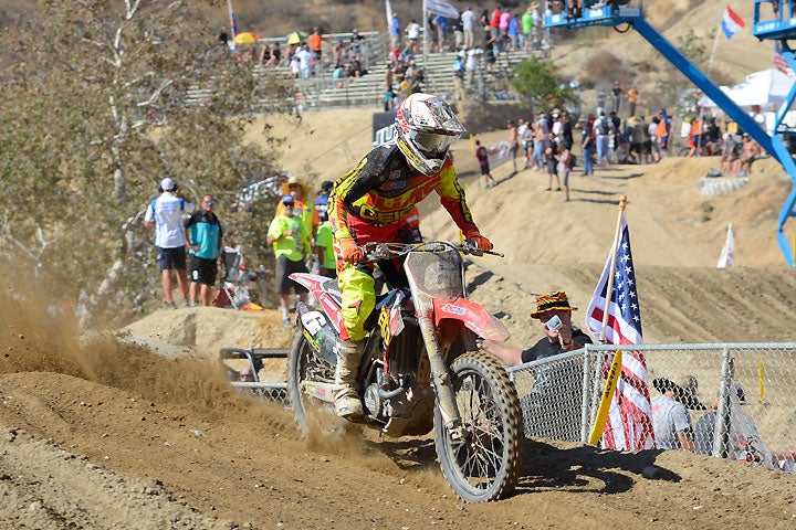 Just one week after riding his new GEICO Honda for the first time, Jeremy Martin came to Glen Helen and finished second overall via 2-2 moto finishes. PHOTO BY SCOTT ROUSSEAU.