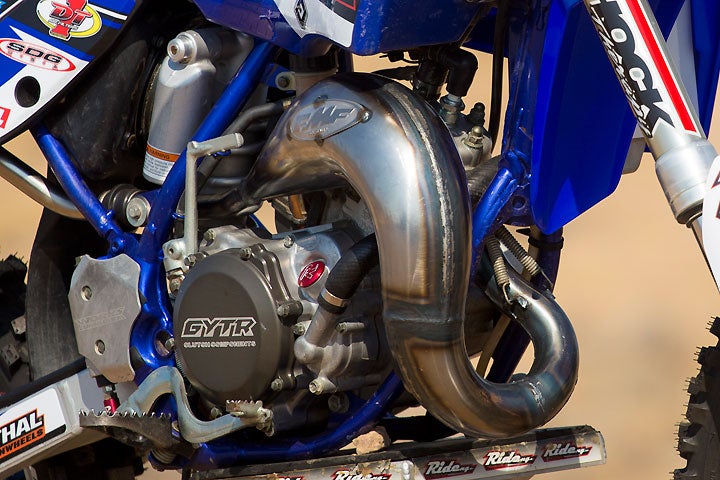 The Ride Engineering YZ85 engine boasts only minimal mods, including a Moto Tassinari VForce3 reed cage and an FMF Factory Fatty pipe and Shorty muffler.